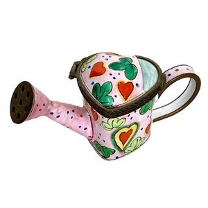 VINTAGE 1999 KELVIN CHEN MINIATURE ENAMEL ON COPPER HAND-PAINTED ❤️ WATERING CAN